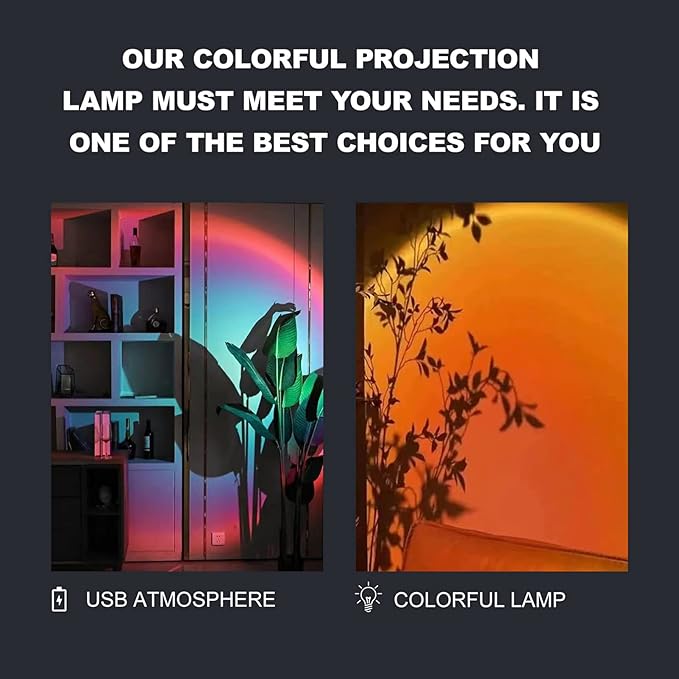 Uonlytech USB Rainbow Projection Lamp Rotatable Indoor Atmosphere Lamp Small Creative Ambient Lighting for Room Decoration