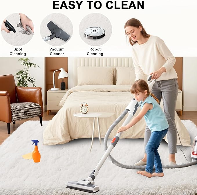 Soft Shag Area Rugs for Living Room White, Fluffy Furry Shaggy Fuzzy Area Rug 4x6, Upgrade Non-Slip Rectangular Shag Carpet, High Pile Soft Throw Rug for Bedroom and Kids Room, Home Decor Aesthetic