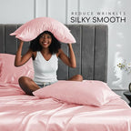 MR&HM Satin Bed Sheets, Full Size Sheets Set, 4 Pcs Silky Bedding Set with 15 Inches Deep Pocket for Mattress (Full, Light Pink)