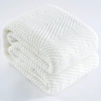 Knitted Throw Blanket 60"X80", White Knit Throws for Bed, Super Soft Boho Chevron Blankets for Couch Sofa Chair Room Decor, Textured Decorative Farmhouse Cozy Lightweight