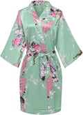 Women's Short Kimono Robes Bride and Bridesmaid Satin Floral Bathrobe Peacock Sleepwear Dressing Gown for Wedding Party