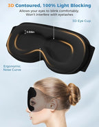 3D Contoured Sleep Mask with Bluetooth Headphones, Eye Masks for Sleep with Ultra-Thin Stereo Speakers for Men, Women, Tech Gifts