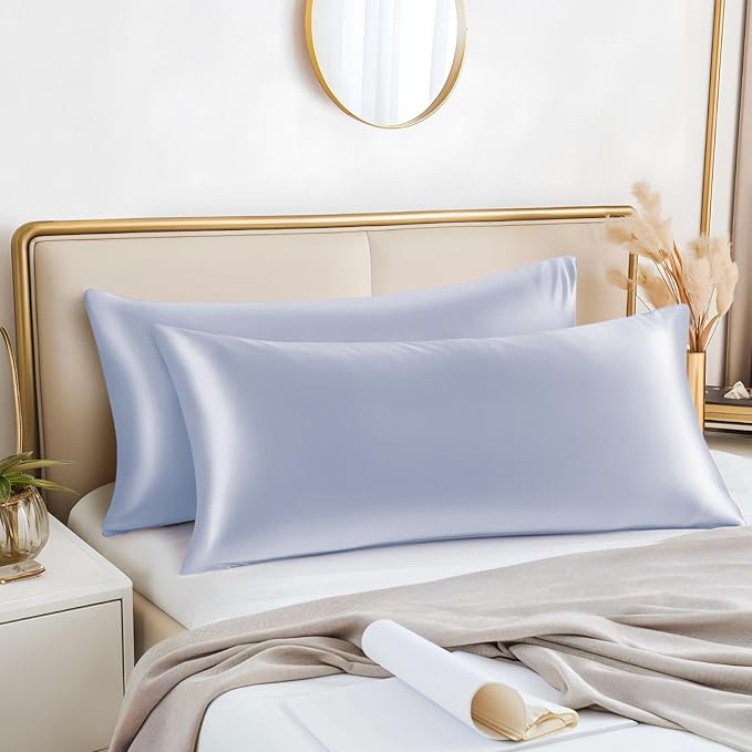 BEDELITE Satin Body Pillow Cover 2 Pack, Super Soft and Cooling Body Pillow Pillowcase for Hair and Skin, Breathable Silky Full Long Pillowcase Cover(20"x54", Evening Haze)