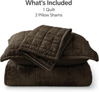 BEDELITE Velvet Quilt Set King Size - Luxury Velvet Comforter Bedding Set 3 Pieces, Lightweight Soft Cozy Mocha Brown Oversized Bedspread Coverlet for All Seasons with 2 Pillow Shams