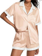 Ekouaer Womens Silk Satin Pajamas Set Short Sleeve Sleepwear Button Down Loungewear 2 Piece Pjs Shorts Set