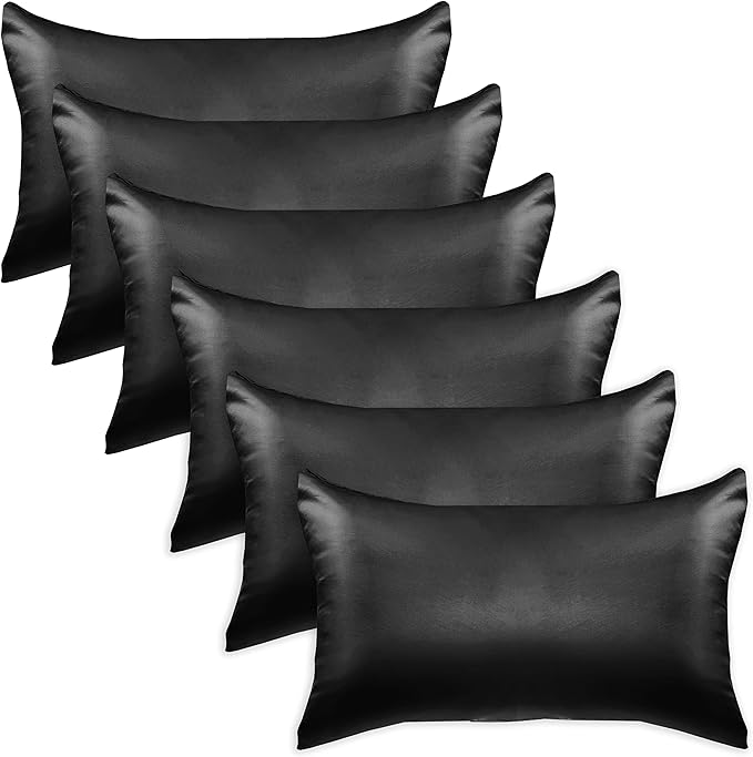 Elegant Comfort 6-Pack King Size Black Satin Pillowcase Set with Hidden Zipper Closure, 20" x 40"