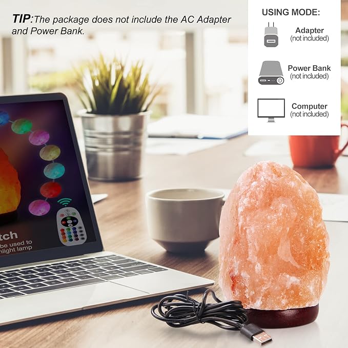 pursalt 5.5 Inch Himalayan Salt Lamp Night Light with Remote Control, Upgraded 16 Colors Changing & 4 Light Modes LED USB Salt Rock Lamp, Natural Crystal Pink Mini Small Salt Lamp for Home Decor