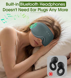 Bamboo Cotton Large Sleep Mask with Bluetooth Wireless Headphones - Blackout Eye Mask for Sleeping 3D Contoured Sleep Headband Ear Muffs Lengthen & Low Noise Hook for Better Experience (Grey)