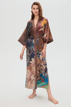 PRODESIGN Kimono Robes for Women - Long Silky Sleepwear Nightgown Bathrobe Floral Dressing Gowns Blouse Bride Bridesmaid Robe
