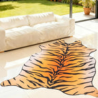 Tiger Print Area Rug, Tiger Rugs 4.6x5.2 Feet Western Rug Non-Slip Animal Print Skin Faux Cashmere Carpet for for Living Room Bedroom Home Decor