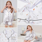 QPANCY Kids Satin Pajamas Sets Baby Boy Girl Button-Down Silk Sleepwear 2 Piece Short Sleeve Loungewear Clothes Set