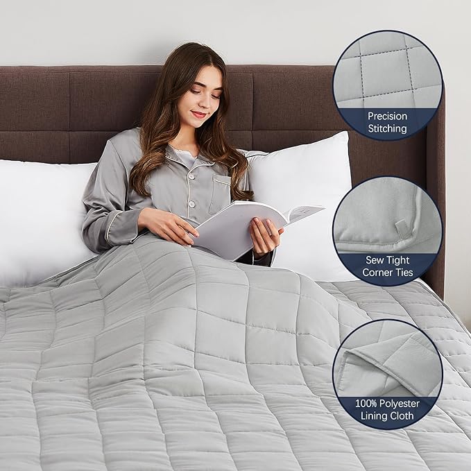 CuteKing Weighted Blanket for Adults: Weighted Blanket with Premium Glass Beads - Breathable Heavy Blanket for Comfort Sleep - Thick Blanket for Adult All Season (20lbs, 80"x87", Light Grey)