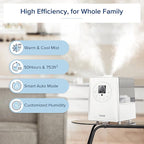 LEVOIT Humidifiers for Bedroom Large Room Home, 6L Warm and Cool Mist Ultrasonic Air Vaporizer for Plants and Whole House, Built-in Humidity Sensor, Essential Oil Diffuser, Whisper Quiet, Timer, White