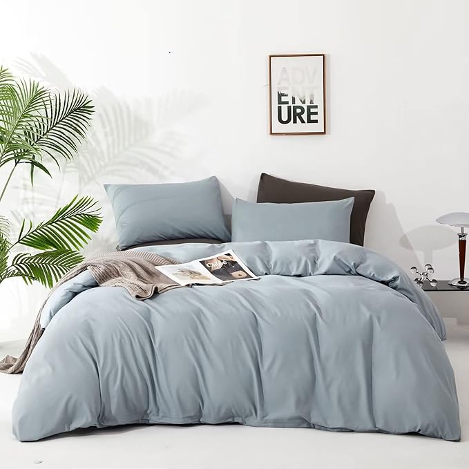 Luxlovery Blue Comforter Set King Dusty Blue Bedding Comforter Set Solid Bedding Set Breathable Blanket Quilts Modern Bedding Set for King Bed