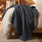PHF Ultra Soft Waffle Weave Blanket Queen Size 90"x 90"- Washed Lightweight Breathablee Cozy Woven Blanket - Great for Couch Bed Sofa Home Car - Black