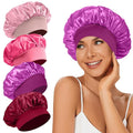 4Pcs Satin Bonnet Silk Bonnet, Hair Bonnet for Sleeping, Elastic Wide Band Silk Sleep Cap, Shower Cap Soft and Breathable (Red Series)