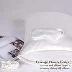 Satin Pillowcase for Hair and Skin, Vegan Silk Pillowcase Set-2 Ivory Satin Pillowcases Queen Size, 1 Eye Mask, 1 Scrunchie-Luxury Sleep Set, White Pillow Cases with Envelope Closure