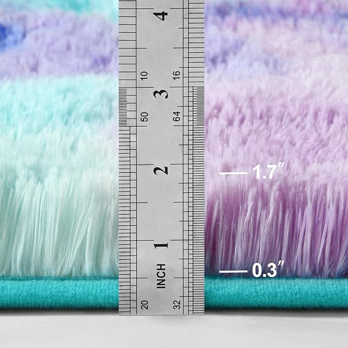 Deerhoo Shag Area Rug, 4 X 6 Tie-Dyed Plush Fuzzy Rugs for Living Room, Ultra Soft Fluffy Furry Rug for Bedroom, Indoor Carpet Nursery Rugs for Kids Room Home Decor, Rainbow