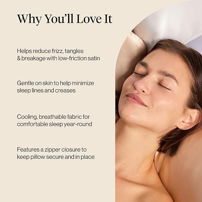 Kitsch Satin Pillowcase with Zipper for Hair & Skin - Softer Than Silk Pillow Cases, Cooling Satin Pillow Case, Wrinkle-Free, Machine Washable - Pillow Cases Standard Size 19x26 - Champagne