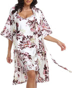 Women's Satin Robe Sets 2 Piece Nightgown Silk Pajama Sexy Floral Lingerie Lace Cami Sleepwear Night Robes
