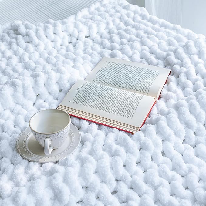 Chunky Knit Blanket - Luxury Soft Cozy 40 * 50 Throw Blanket,100% Woven Blanket Rope Knot Throw Blanket for Couch, Sofa, Home Decor, Gift - Machine Washable (White, 40 * 50)