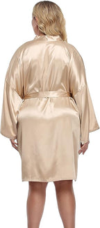 Women's Plus Size Short Silky Bathrobes Satin Kimono Robes Bride Bridesmaid Loungewear Soft Nightgown