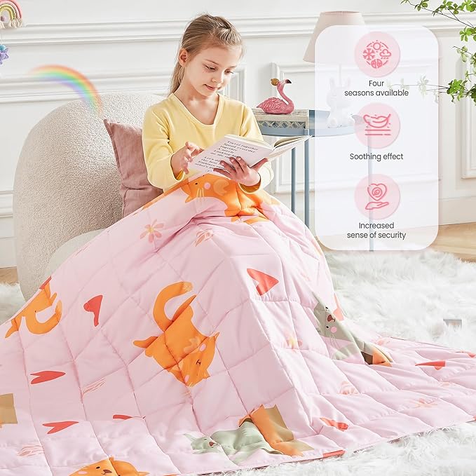 HOSUKKO Weighted Blanket - 3 lbs Pink Cat Heavy Blanket - Small Size Breathable Blanket(36 * 48 inches, 3 lbs)