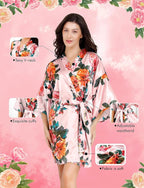 EPLAZA Silk Robes for Women Satin Robe Short Sexy Print Flower Kimono Loungewear Wedding Bridal Party