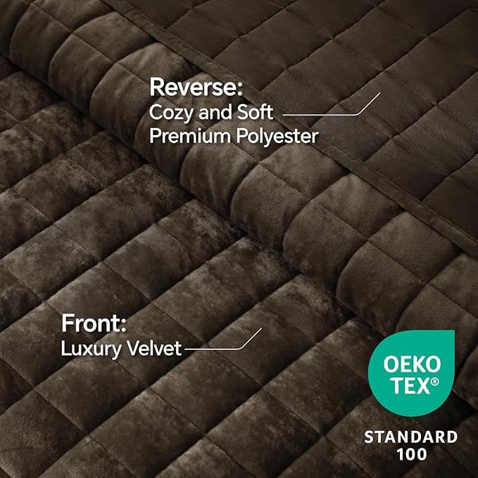 BEDELITE Velvet Quilt Set King Size - Luxury Velvet Comforter Bedding Set 3 Pieces, Lightweight Soft Cozy Mocha Brown Oversized Bedspread Coverlet for All Seasons with 2 Pillow Shams