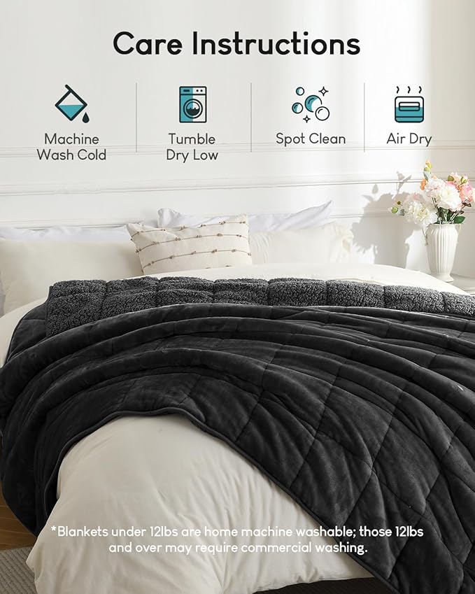Cottonblue Weighted Blanket 20lbs for Queen Ded - Ultra Soft, Cozy Comfort Sherpa Blanket for Relax and Sleep, Heavy Bed Blankets with Glass Beads, 60x80 Inches,Black