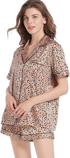 Serenedelicacy Women's Satin Pajama Set 2-Piece Sleepwear Loungewear Button Down Short Sleeve Silky PJ Set