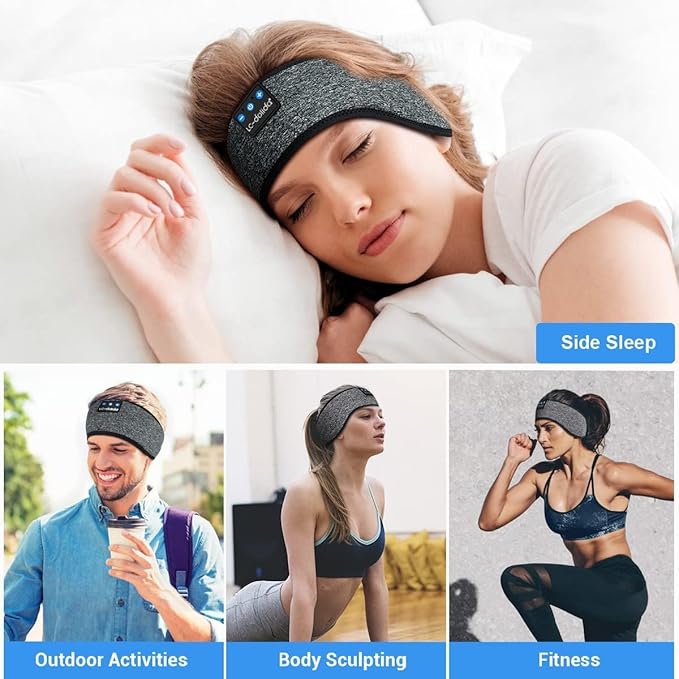 LC-dolida Sleep Headphones Headband Bluetooth 5.4, Sports Headband Earphones Wireless Ultra-Thin HD Stereo Speaker, Sleep Earphones Wireless for Workout Yoga Insomnia Running Meditation Gifts