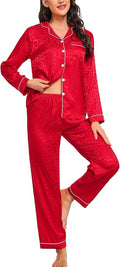 SWOMOG Womens Silk Satin Pajamas Set Long Sleeve Button Down Sleepwear 2 Piece Lounge Set Pj Set XS-3XL