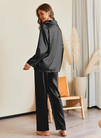 Ekouaer Pajamas For Women Set Silk Pjs 2 Piece Satin Sleepwear Long Sleeve Button Down Lounge Sets With Pant