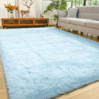 YJ.GWL Area Rugs for Living Room Bedroom, 5x8 Machine Washable Large Light Blue Carpet, Soft Fluffy Shaggy Thick Big Shag Indoor Floor Rug for Kids Boy and Girls Room Dorm Home Decor Aesthetic
