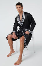 Tony & Candice Men's Satin Robe Lightweight Long Sleeve Silk Kimono Bathrobe with Shorts Set Sleepwear
