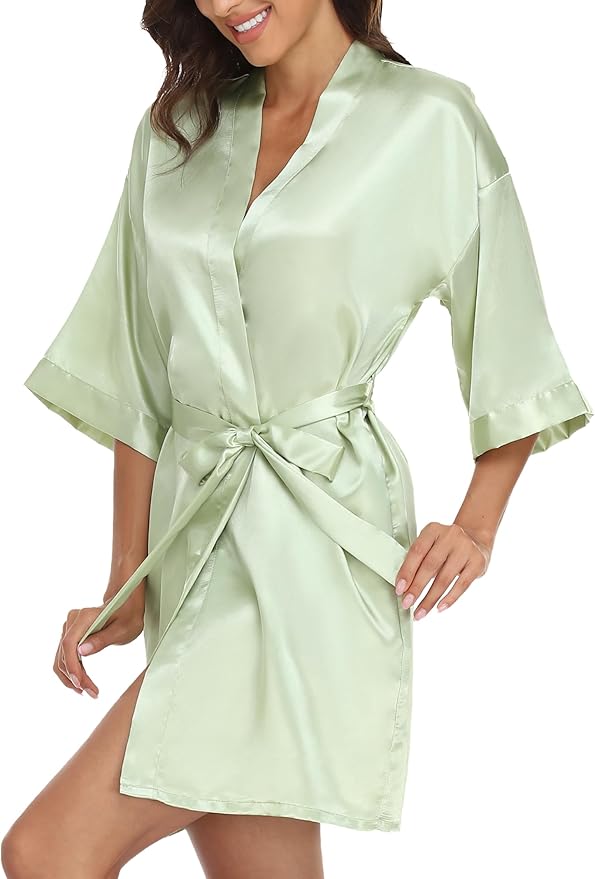 Giova Women's Satin Robe Bride & Bridesmaid Wedding Party Bathrobe Short Kimono Gown