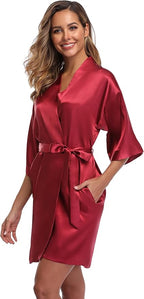 Robe for Women Silky Lightweight Satin Kimono Bride Bridesmaids Wedding Party Robes Dressing Gown Summer Loungewear