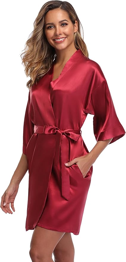 Robe for Women Silky Lightweight Satin Kimono Bride Bridesmaids Wedding Party Robes Dressing Gown Summer Loungewear