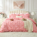BEDELITE Pink Comforter Set Queen - 3 Pieces Boho Ruffle Pintuck Bedding Comforter Sets, Lightweight Soft & Warm Bed Comforter with 2 Pillowcases for Spring,Valentines Day Gift
