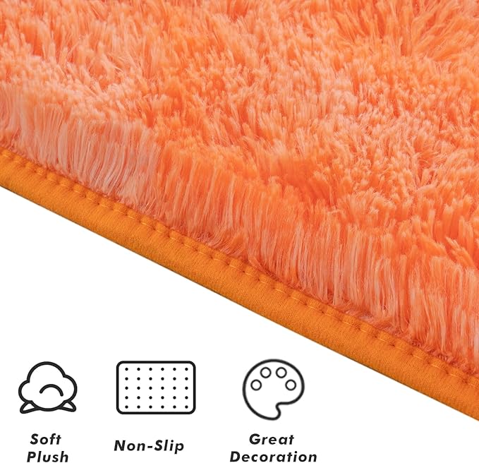 Softlife Orange Area Rug for Living Room, Fluffy Shag Plush 6x9 Rugs for Bedroom Girls Kids, Shaggy Soft Fuzzy Tie Dyed Large Carpet for Dorm Bedside Ultra Cozy Non-Slip Indoor Decor