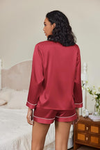 Ekouaer Satin Pajama Set for Women Button Down Pj Set Long Sleeve Top and Shorts 2 Piece Loungewear Summer Soft Sleepwear