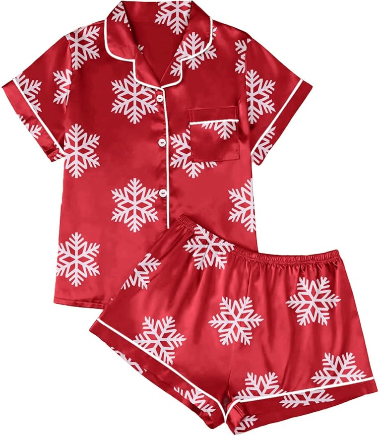 LILLUSORY Silk Satin Pajama Set for Women 2 Piece Lounge Pjs Winter Matching Summer Sleepwear Button Down Shirt Shorts