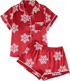 LILLUSORY Silk Satin Pajama Set for Women 2 Piece Lounge Pjs Winter Matching Summer Sleepwear Button Down Shirt Shorts