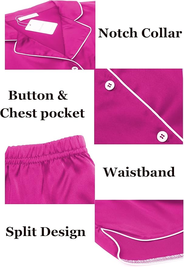 Ekouaer Womens Silk Satin Pajamas Set Short Sleeve Sleepwear Button Down Loungewear 2 Piece Pjs Shorts Set S-5X Plus Size