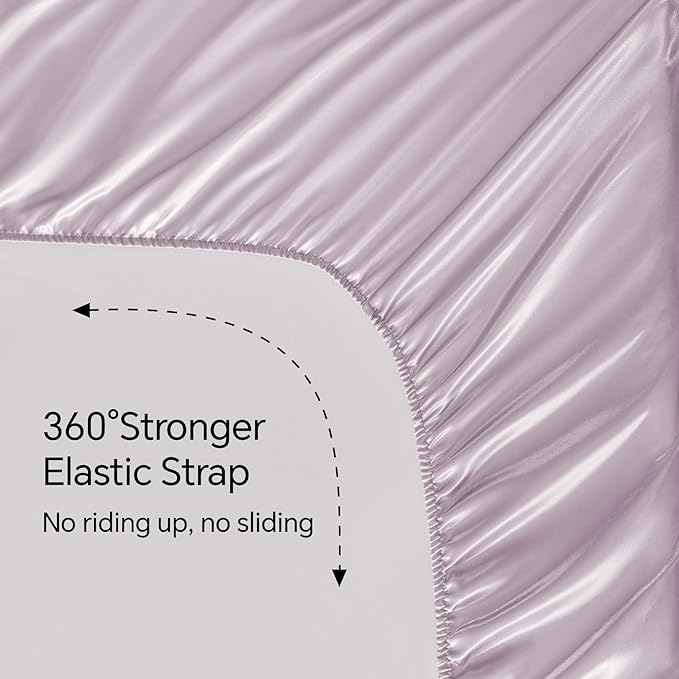 BEDELITE California King Sheets Set, Luxury Soft Lavender Satin Sheets for Hair and Skin, Similar to Silk Bed Sheets Set 4 Pieces with 1 Deep Pocket Fitted Sheet, 1 Flat Sheet, and 2 Pillowcases