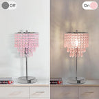 Crystal Touch Control Table Lamp with Dual USB Charging Ports, 3 Way Dimmable Bedside Lamp with Pink Shade, Decorative Nightstand Lamp for Girls Bedroom, Living Room, Office, B11 LED Bulb Included