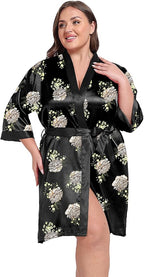 Women's Plus Size Satin Kimono Robes Short Silky Bathrobe Wedding Getting Ready Sleepwear Loungewear