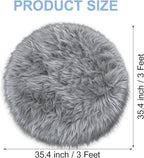 Faux Fur Grey Round Rugs 3ft for Bedroom, Small Fluffy Fuzzy Circle Rug Furry Shag Shaggy Carpet for Living Room Kids Teen Girls Room, Plush Circular Rug for Nursery Room