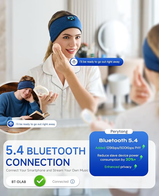 Perytong Sleep Headphones Bluetooth 5.4 Headband, Wireless Headphones Earbuds Earphones Sweatproof for Women Men Sports Workout Running Jogging Yoga Cool Gadgets Christmas Unique Gifts